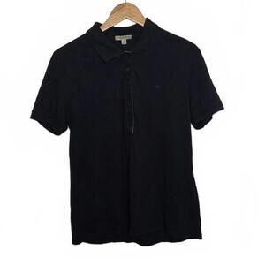 Burberry Polo Shirt Women Black Stretch Cotton Nova Check Size XL
